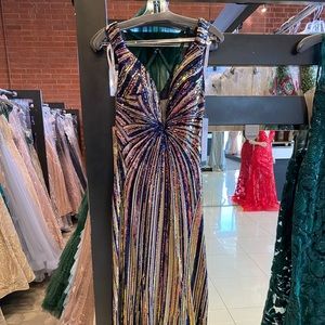 Jovani 04809 Black Multi Off the Shoulder Embellished Prom Dress